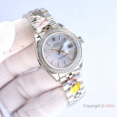 3A Factory 1:1 Copy Rolex Datejust 28 MM Diamond Bezel Silver Index Dial